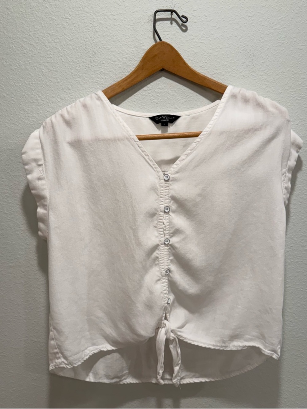 Velvet Heart White Tencel Tie Front Button Up Top Size L